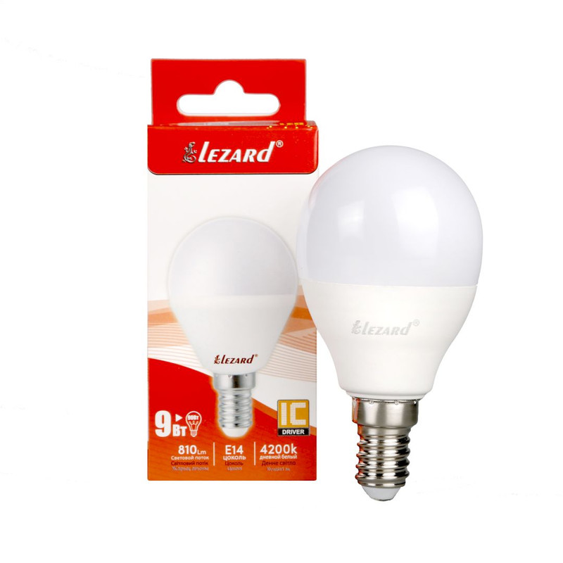 Лампа світлодіодна Lezard LED GLOB A45 9Вт, E14, 810K (442-A45-1409)